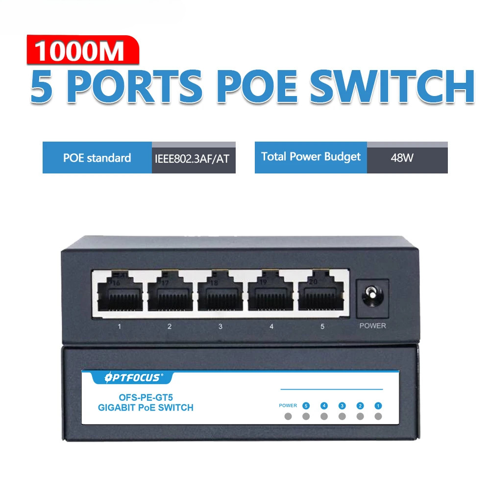 48V POE Active Ethernet Switch 100M 1000Mbps 802.3af 802.3at ethernet hub splitter shunt power Gigab