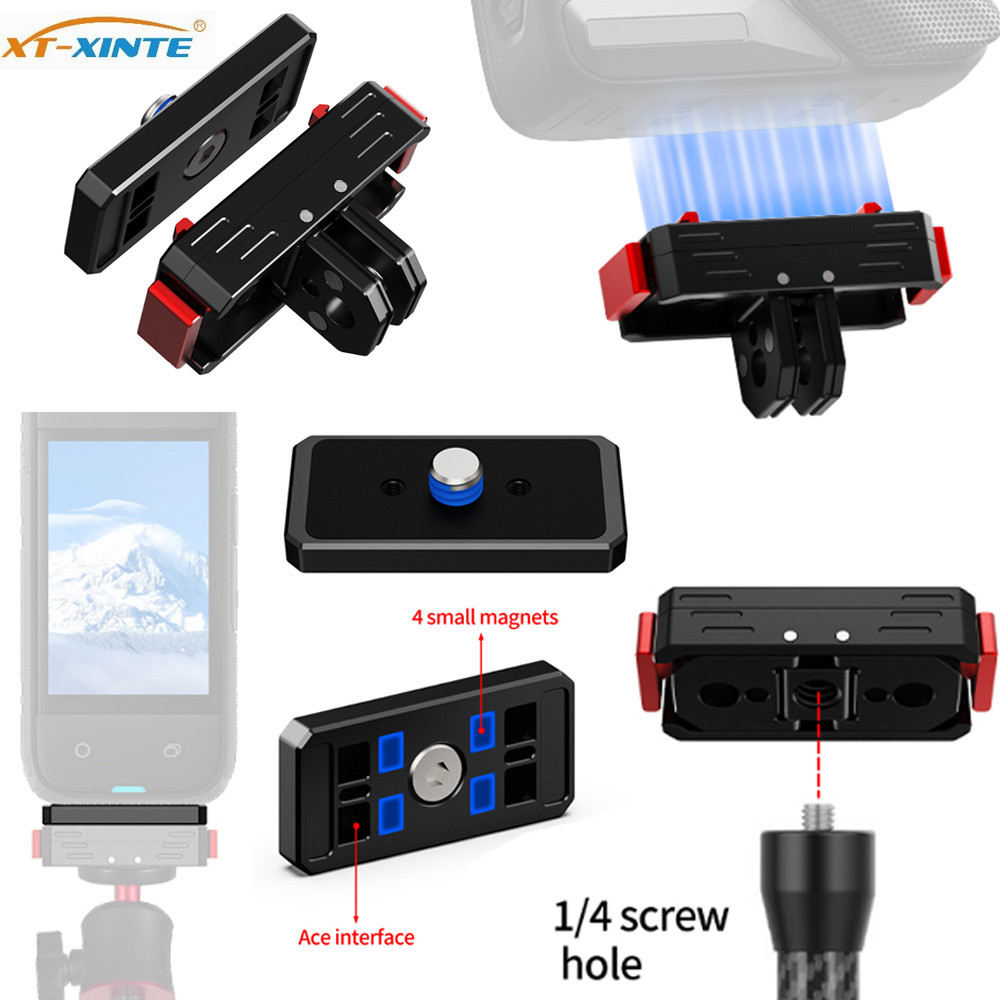 XT-XINTE ใช้งานร่วมกับ Insta360 Ace Pro/Pro 2/ X3/X2/X5 อลูมิเนียม 1/4 แม่เหล็ก Quick Release อะแดปเตอร์แผ่นกล้องขาตั้งกล้อง Mount