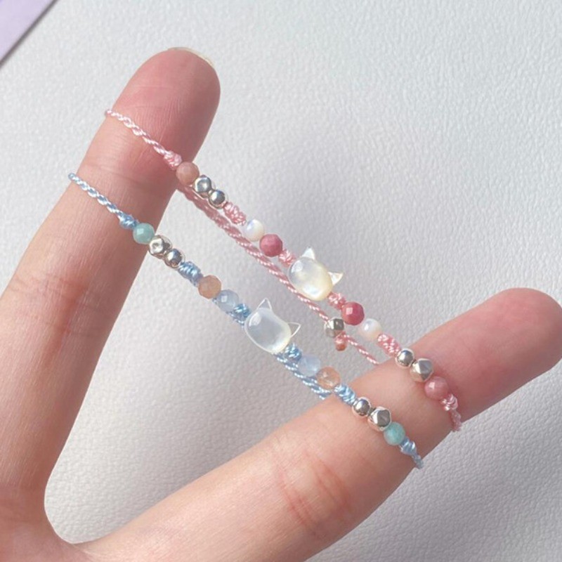 ลูกแมว Doctrine~ สีขาวหวาน Fritillary Cat Candy สีทอสร้อยข้อมือเชือกมือแฟชั่นผู้หญิงเครื่องประดับคู่ประณีต