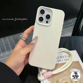 เคสหนัง For iPhone 16 เคสนิ่ม TPU เรียบง่าย สีลูกกวาด เคส + Lanyard For iPhone 15 11 16 14 13 12 Pro max XS XR 7 8 Plus