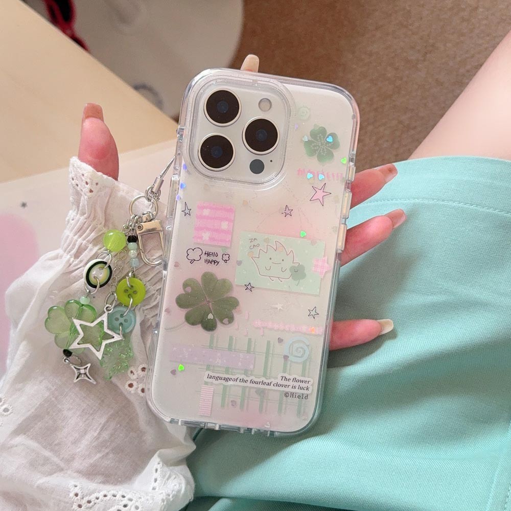 ปลอกปกแข็งเข้ากันได้กับiPhone 13 13Pro 13ProMax 14 14Pro 14ProMax 15Pro 15ProMax 16 16Pro 16ProMax 17Pro 17ProMax Love Sparkling Cloverรูปแบบกรณี