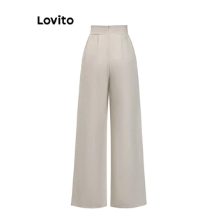 (LIVE STREAM SALE) Lovito สง่างาม กางเกงขายาวผู้หญิง ทรงอสมมาตร สีพื้น สไตล์วินเทจ L86ED401