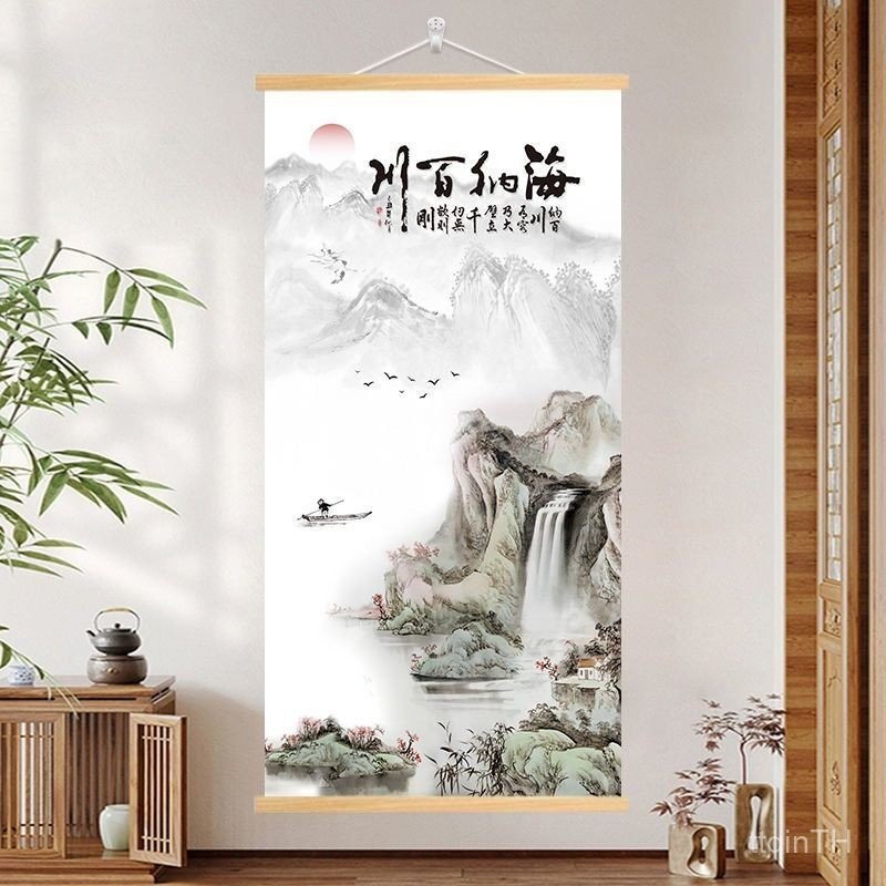 ภาพวาดจีนห้องนั่งเล่นนำโชคภาพวาดแขวนภูมิทัศน์ภาพวาดตกแต่งผ้าไม้เนื้อแข็งทางเข้าทางเดินในบ้านทางเดินแนวตั้งแขวนภาพวาดผนัง - รูปที่ 6