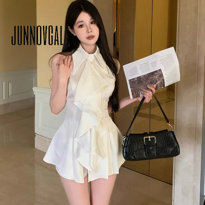 JUNNOVGAL เสื้อผู้หญิง 2025 สีทึบแขนกุดแฟชั่นทุกวัน Casual Slim Fit ทุกการแข่งขัน