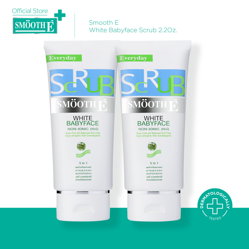 [แพ็ค 2] Smooth E สครับไม่มีฟอง ไม่มีประจุไฟฟ้า ไม่มีสารตกค้าง White Babyface Scrub 2.2Oz. ลดสิว ความคุมความมัน
