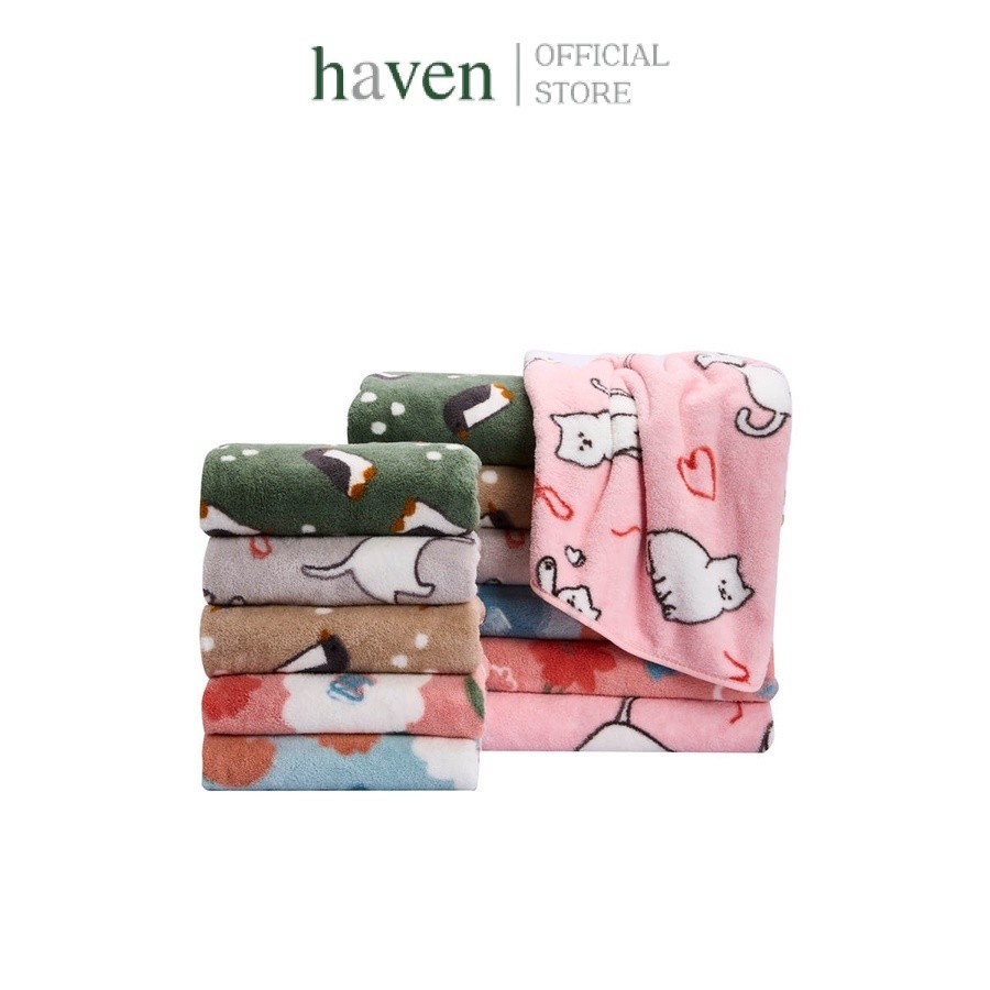 Haven ผ้าเช็ดตัวไมโครไฟเบอร์ ซับน้ำได้ดี แห้งไว ผ้าเช็ดตัว ผ้าเช็ดผม ผ้าขนหนู รุ่น Nano Velvet Meaow