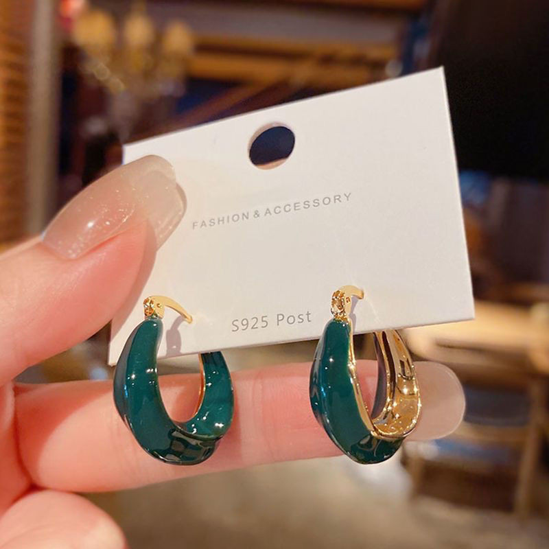 [GG] ต่างหูเคลือบหยดน้ําสีน้ําเงินต่างหูสไตล์ไตรรงค์อุปกรณ์เสริมสุภาพสตรีเลียนแบบภูมิแพ้ - รูปที่ 5