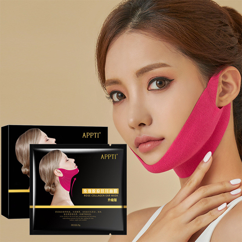 สินค้าใหม่ * APPTI Rose Collagen แขวนหู Firming Mask Lifting Shaping ลบคางคู่กัดผิวคอเส้นขนาดเล็ก v 