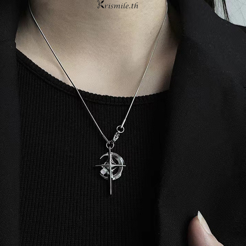 COD-ในไทย💖Niche Design Star Moon Necklace สร้อยคอแฟชั่นที่เรียบง่ายระดับไฮเอนด์ สร้อยคอฮิปฮอป Unisex-Kri