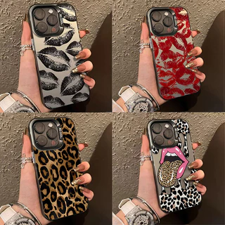 ริมฝีปากสีแดงและเสือดาว เลเซอร์สลิเวอร์ IMD เคส for Samsung A57 A37 A27 A17 A07 A55 A56 5G A54 A36 A35 A22 A26 A16 A06