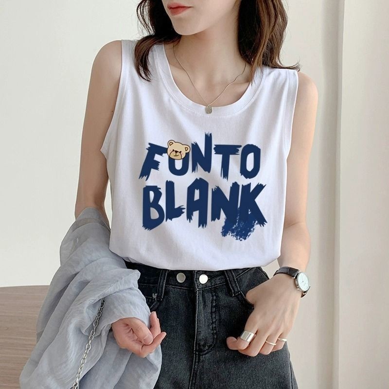 NEW เสื้อแขนกุด สกรีนลาย เสื้อผู้หญิง ขาว-ดำ OP-1086 – โปรปัง
