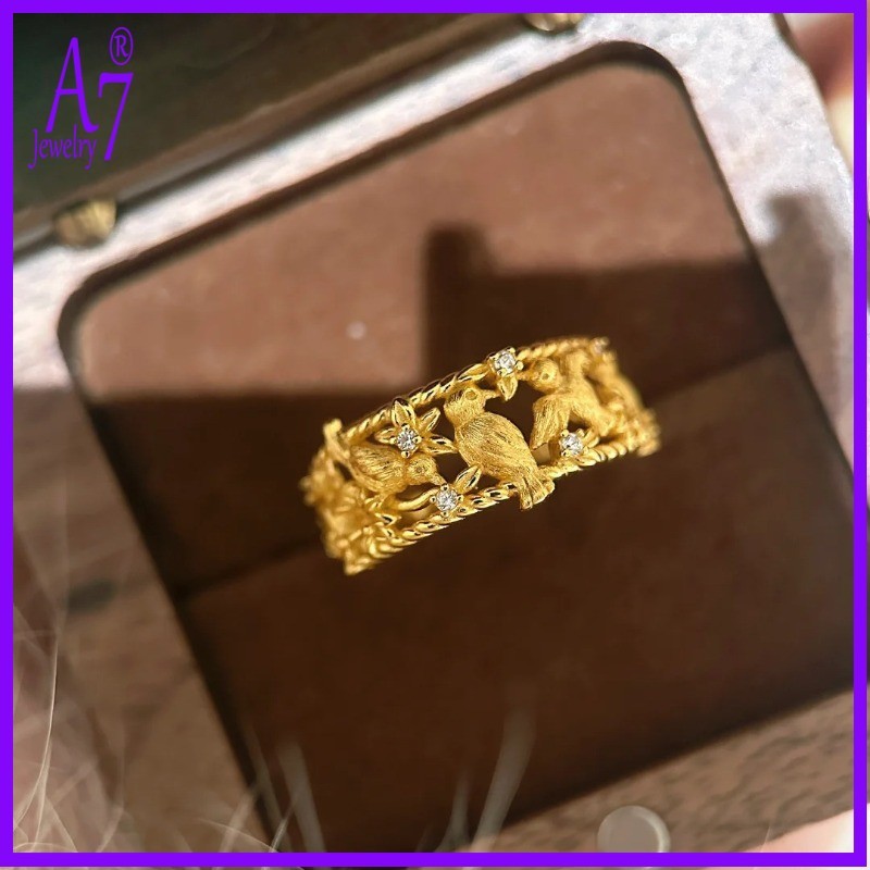 Gold-Plated Luxury High-End Sense Diamond-Studded Magpie Ring M4753