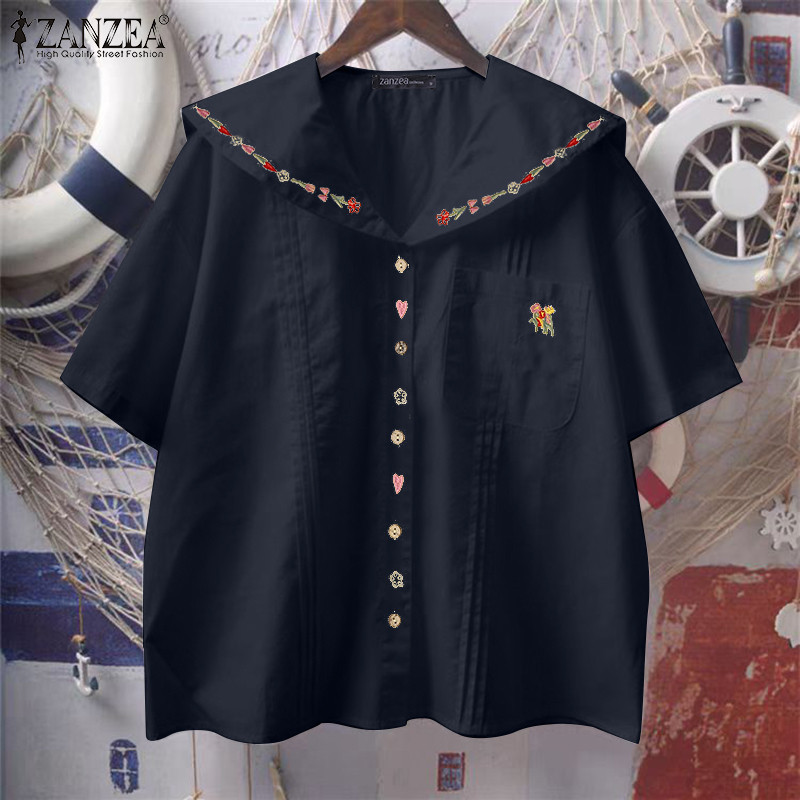 ZANZEA เสื้อเชิ้ตแขนสั้นพิมพ์ลายแฟชั่นเกาหลีสําหรับผู้หญิง — صورة 4