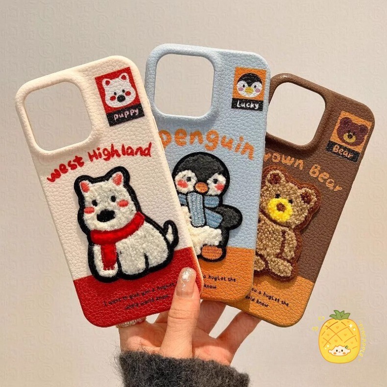 ใช้งานร่วมกับสําหรับ iPhone 15 14 13 12 11 Pro MAX X XR XS MAX 7 8 Plus น่ารักผิวรูปแบบสัตว์เล็กเพนกวินการ์ตูนเย็บปักถักร้อยเคสโทรศัพท์ปกอ่อน
