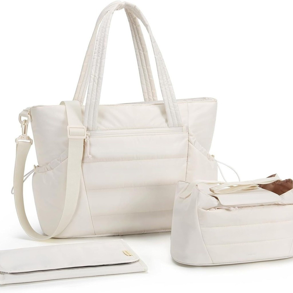 Nokr 2024 กระเป๋าผ้าอ้อมกันน้ําความจุขนาดใหญ่- Baby Tote Organizer พร้อมสายรัดรถเข็นเด็กและกระเป๋าหุ้มฉนวน Travel Hospital Essentials + แผ่นรองเปลี่ยนฟรี