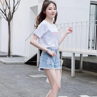 💖🌈 MKL 🌈💖กางเกงยีนส์ขาสั้น แต่งขาด ทรงน่ารักเข้ารูป ปลายรุ่ย ✨#2032