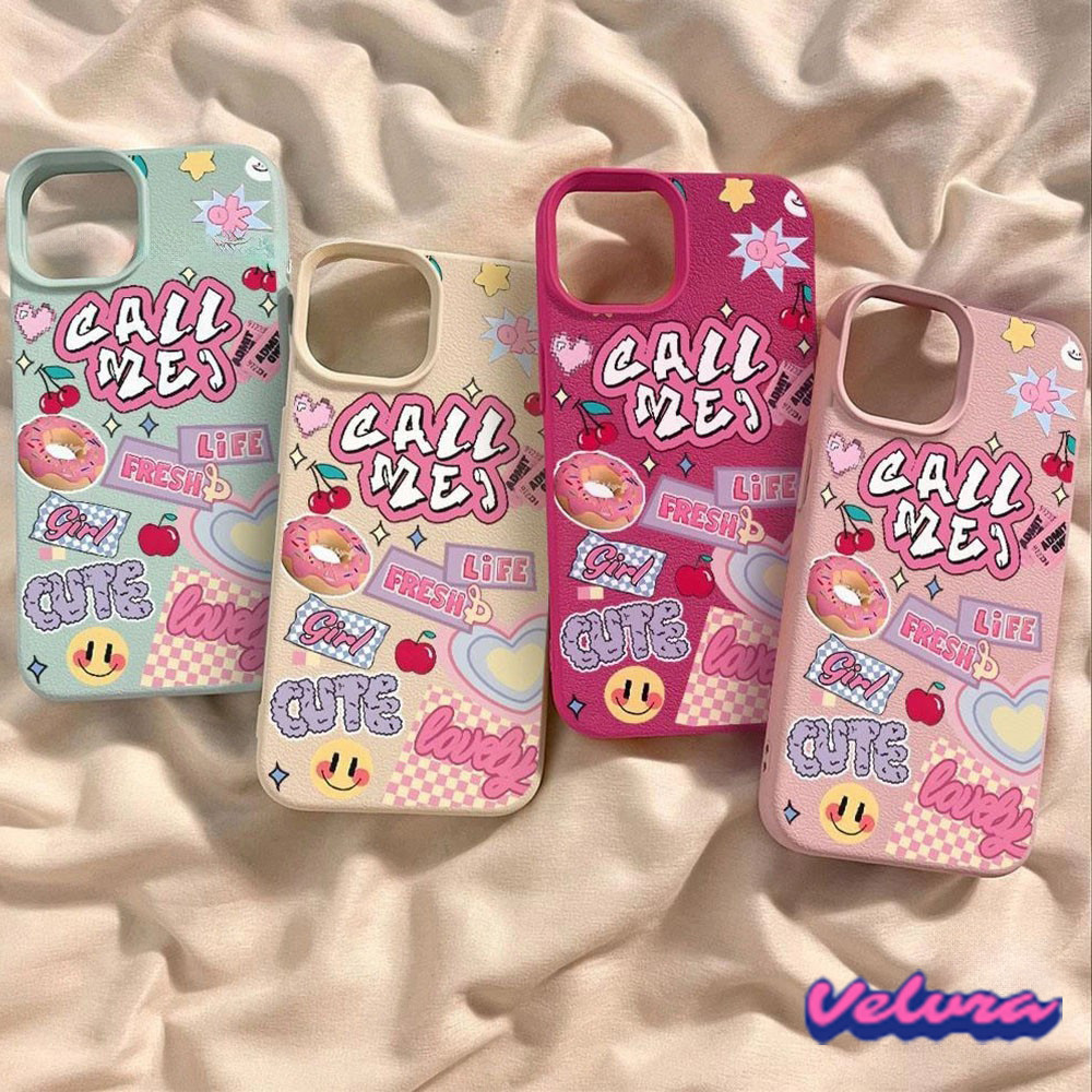 เคส For iPhone 13 เคสหนังเนื้อนิ่มสีแคนดี้ ลายโดนัทน่ารัก For iPhone 15 16 14 12 13 11 Pro Max XS XR 7 8P เคสหนัง Case