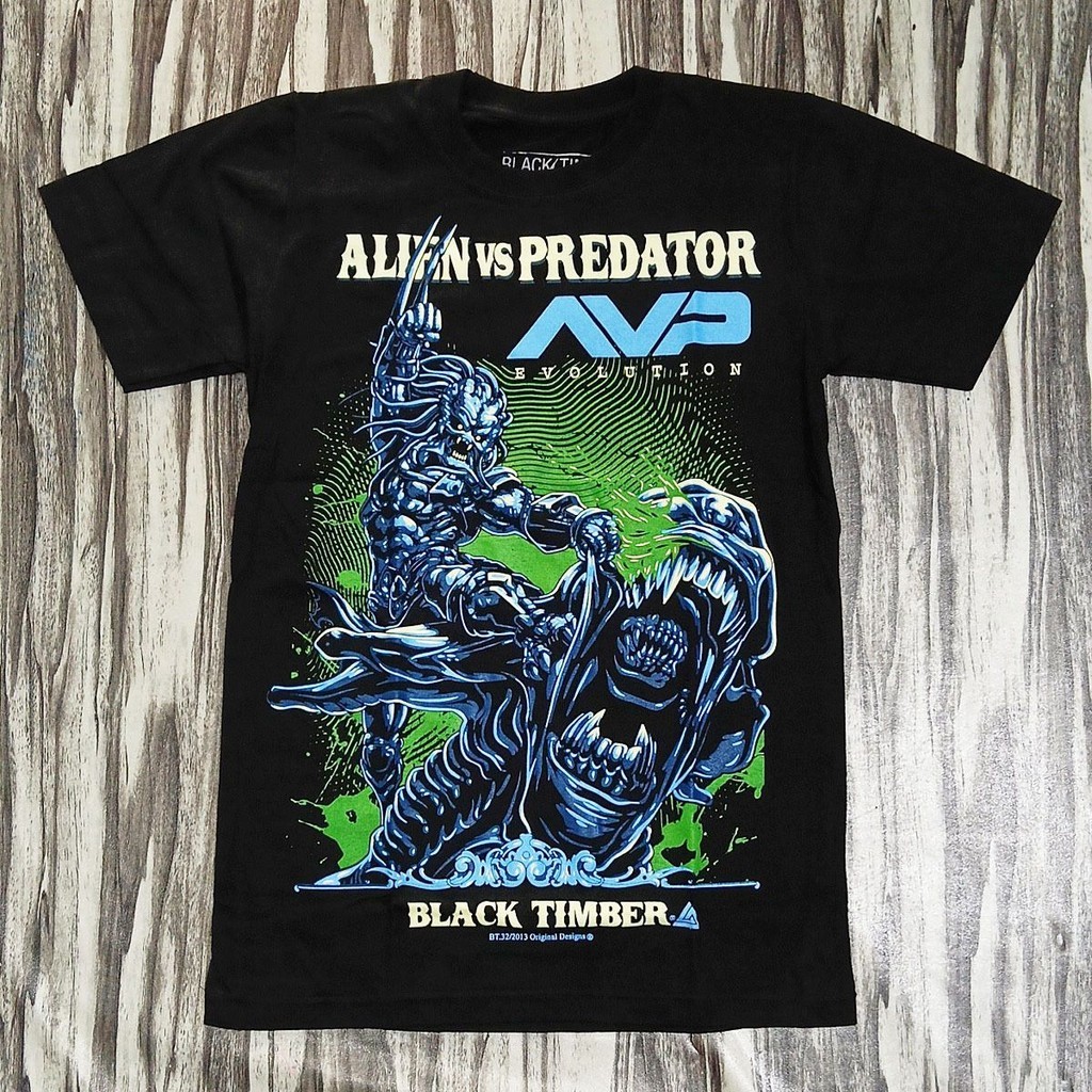 เสื้อยืดAlien vs Predator Evolution .material คอตตอนสีดำ