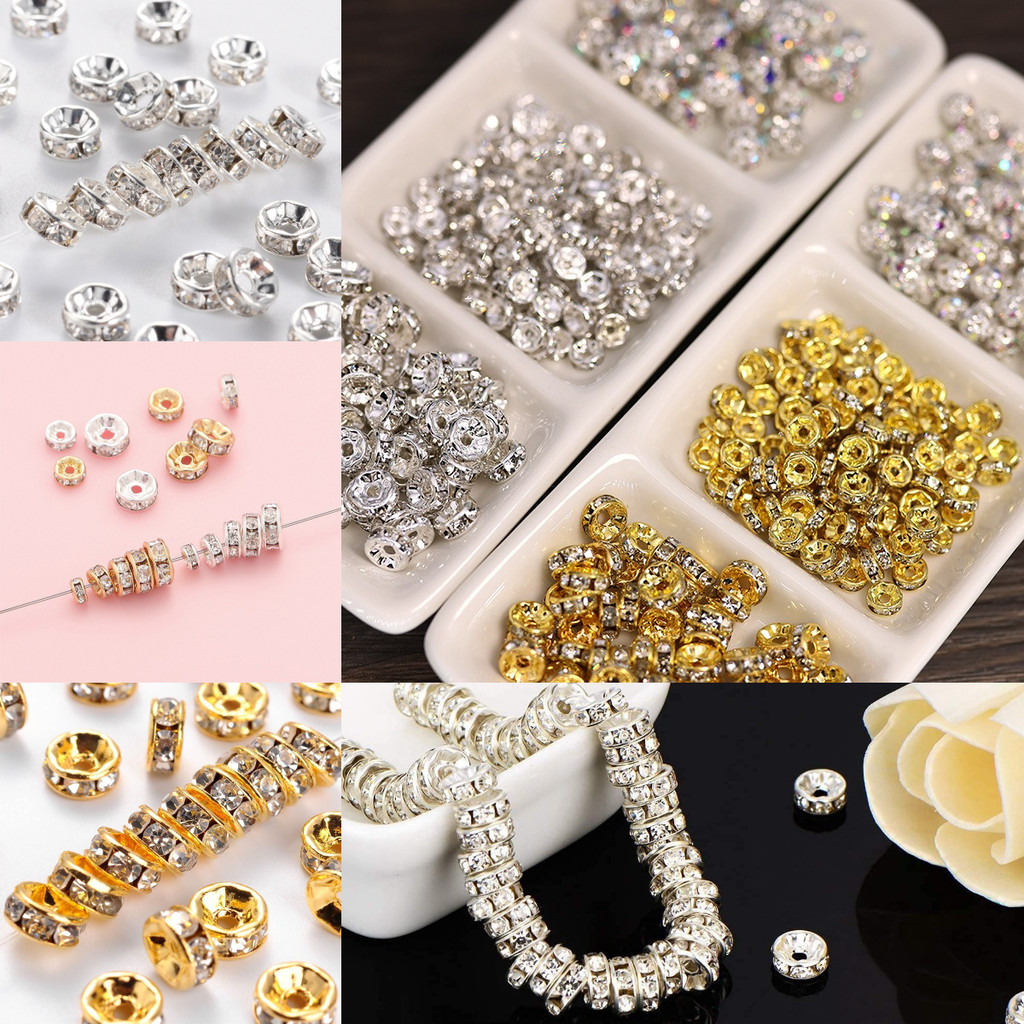 200/500 ชิ้น 6/8 มิลลิเมตรคริสตัล Rhinestone Rondeelle Spacer ลูกปัด DIY เครื่องประดับทําแฟชั่น Silver Gold สร้อยคอสร้อยข้อมือ