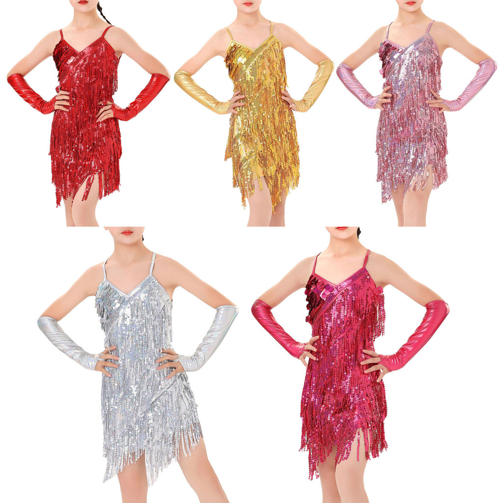 Yeahdor สาวเลื่อมพู่ชุดเต้นรําละติน Flapper ค็อกเทลปาร์ตี้ชุด Rumba Ballroom Dancewear