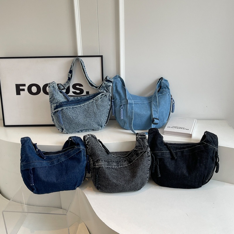 Ladies Denim Dumpling Bag Large Capacity Commuter Shoulder Bag Sports All-Match Cross-Body Bag