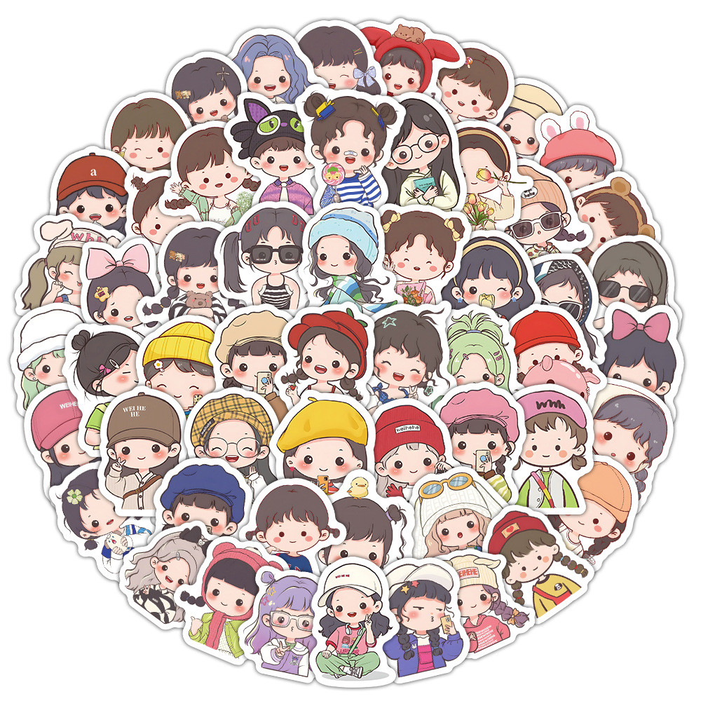100 ชิ้น Ins การ์ตูนน่ารักสาว Graffiti สติกเกอร์สําหรับจักรยานบัญชีมือกล่องดินสอ Decals LanLanStickersWorld