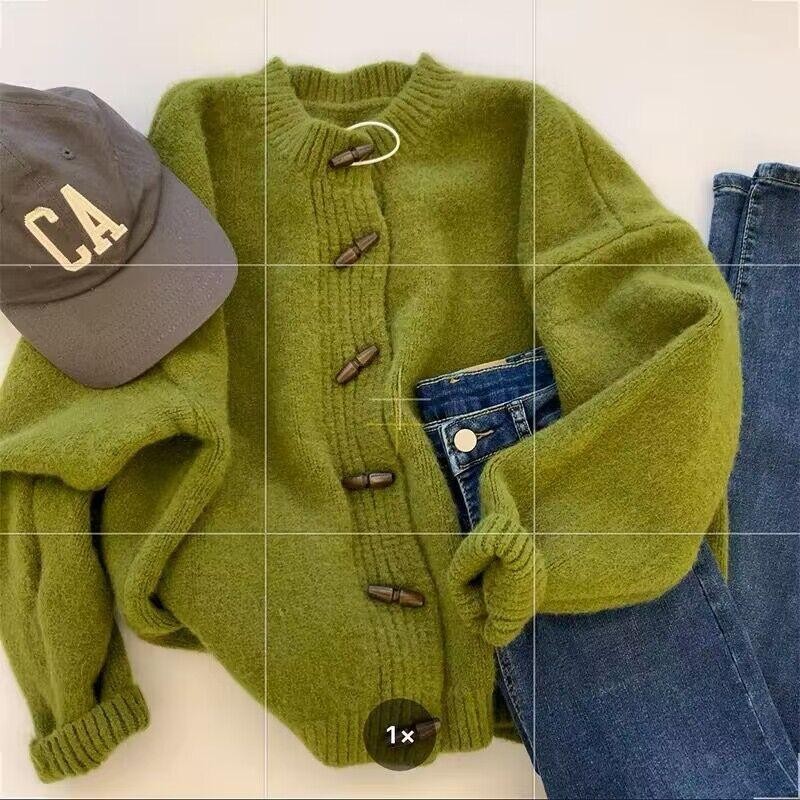 เสื้อสเวตเตอร์ถักผู้หญิงสีเขียวถักแรคคูนหนา