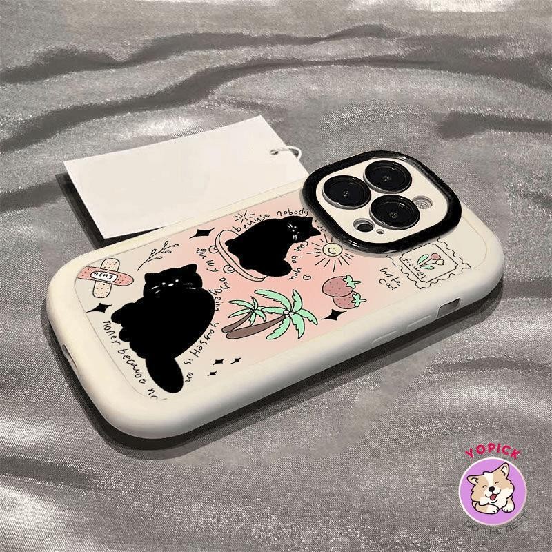 สีดําแมวน่ารักเคสโทรศัพท์สําหรับiPhone 16 17 16Plus 14 15Pro XR XS Max 7 8 Plusการ์ตูนฝาครอบโทรศัพท์