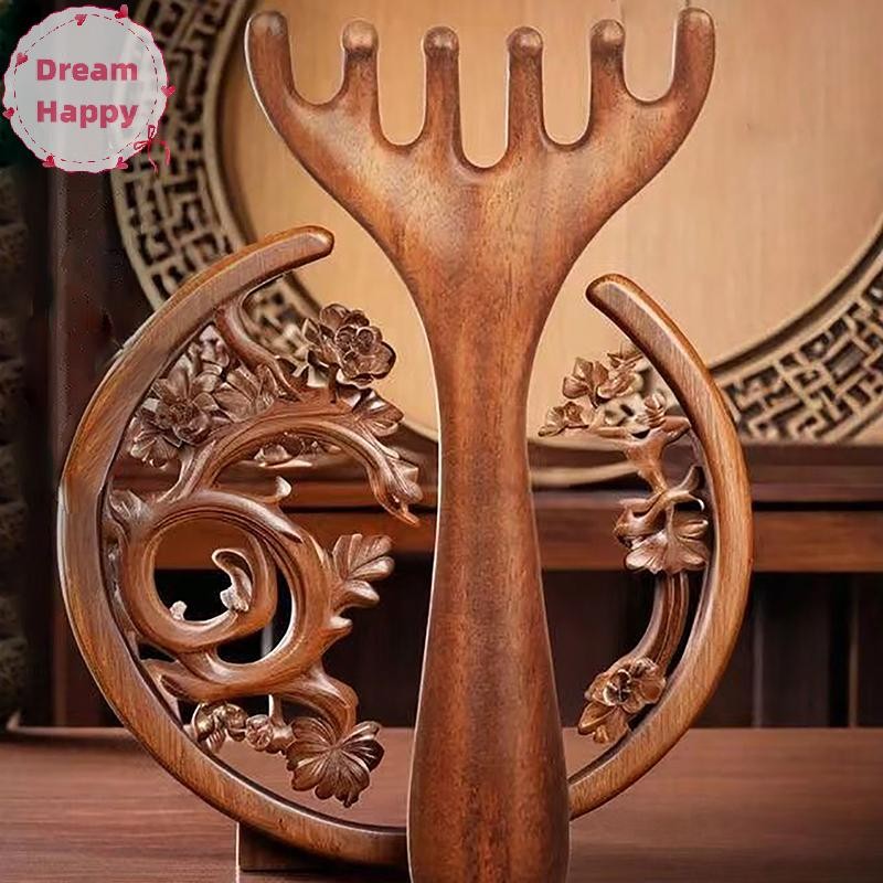 Dreamhappy Body Meridian หวีนวดเรซิ่นกวาง Antlers ฟันกว้างฝังเข็มช่วยการไหลเวียนโลหิต Anti-static ผมเรียบ TH