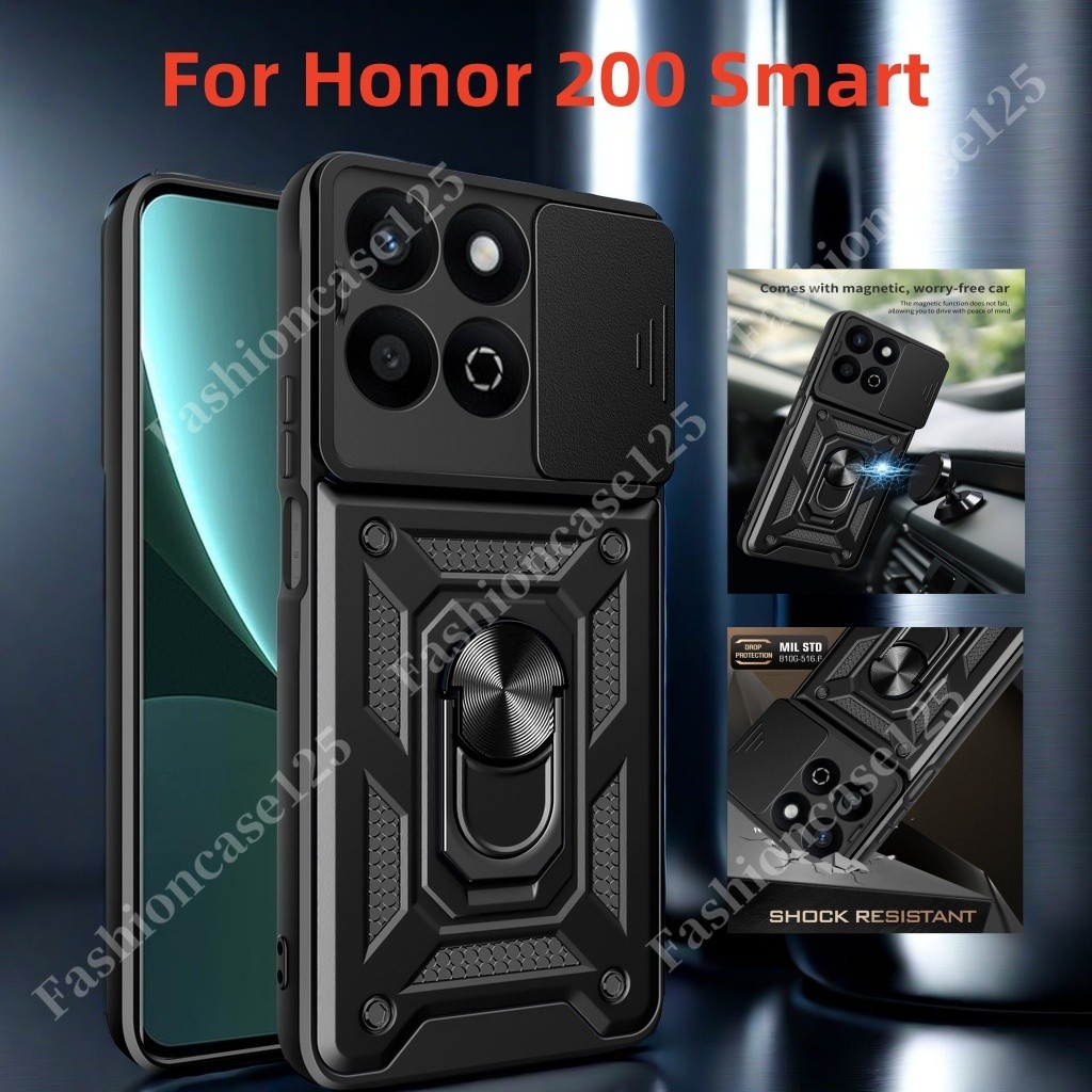 Honor 200 สมาร์ท 5G เกราะกันกระแทกสําหรับ Honor X7c Honor200 สมาร์ท 200Smart 5G Push ดึงกล้องปกป้องเคสโทรศัพท์ผู้ถือแม่เหล็กแหวนกันกระแทกฝาหลัง