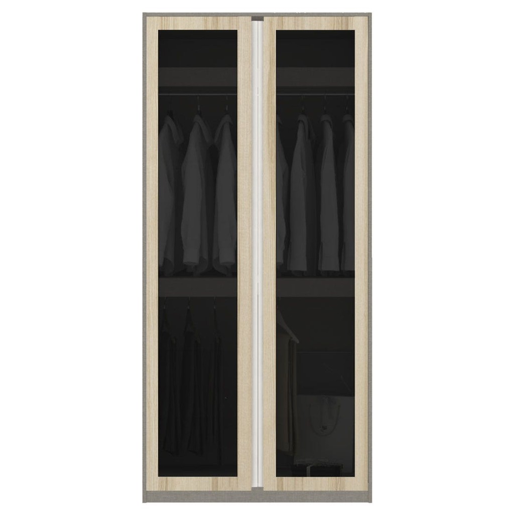 Koncept Furniture ตู้เสื้อผ้า แขวนบน-ล่าง OP-B ขนาด 100 ซม. รุ่น Blox สีไม้อ่อน&กระจกชา (100x59x210 ซม.) แบรนด์ KONCEPT