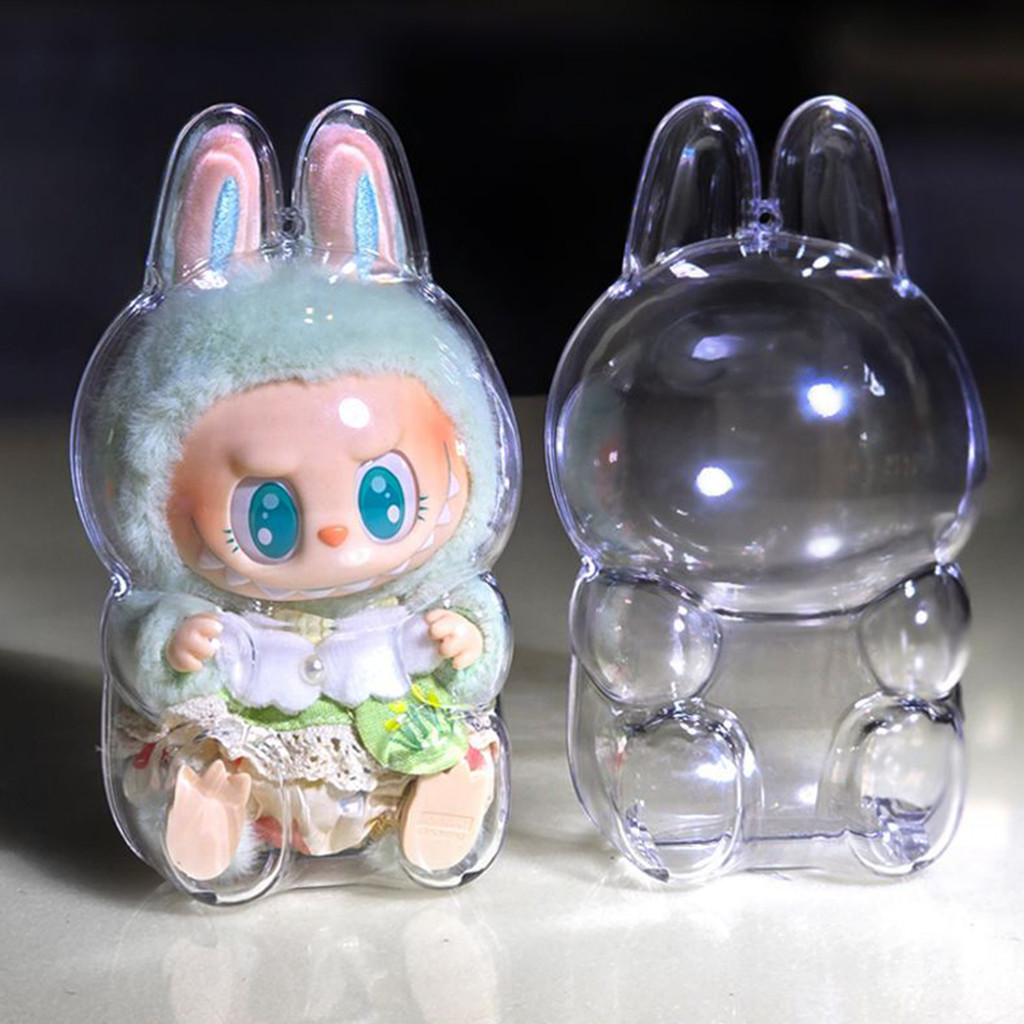 Ready Stock1pc Labubu V2 เคสอะคริลิคป้องกัน - กล่องเก็บตุ๊กตาโปร่งใสแบบพกพา - กระเป๋าพวงกุญแจจอแสดงผลหนา