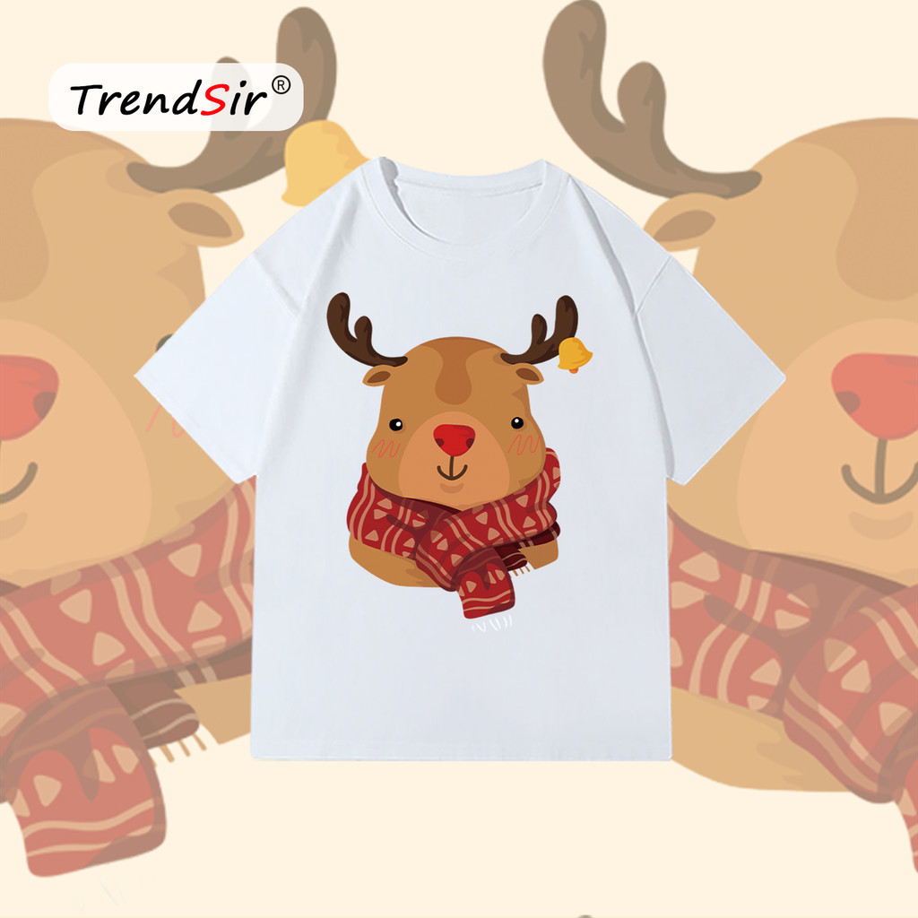 TrendSir มาใหม่ ลายเยอะ ผ้าดีมาก เสื้อยืด สไตล์เกาหลี เสื้อโอเวอร์ไซส์ Christmas กวางเรนเดียร์ 100%cotton 11สี M-3XL