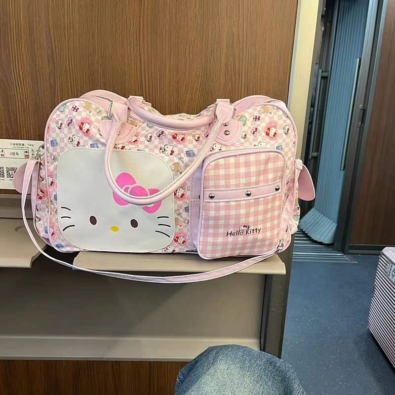 Hellokitty กระเป๋าเดินทางกระเป๋าเดินทางแบบพกพาอเนกประสงค์ความจุขนาดใหญ่