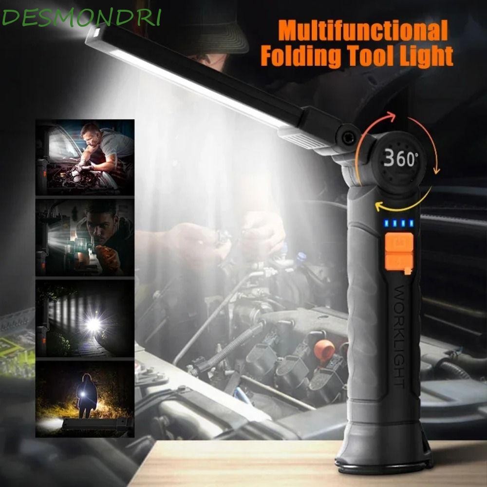 ไฟฉาย LED DESMONDRI COB พร้อมแม่เหล็กและตะขอ 360° ไฟทํางานการหมุน,มินิชาร์จมัลติฟังก์ชั่น4โหมดแสงโรงรถซ่อมโคมไฟตรวจสอบตั้งแคมป์กลางแจ้ง