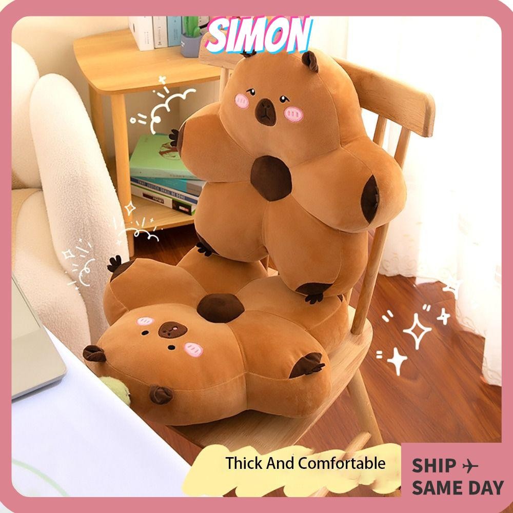 Simon หมอนที่นอน, PP Cotton Plush Capybara Cushion, 2024 การ์ตูนหนาสบายเอวหมอนนั่งยาว