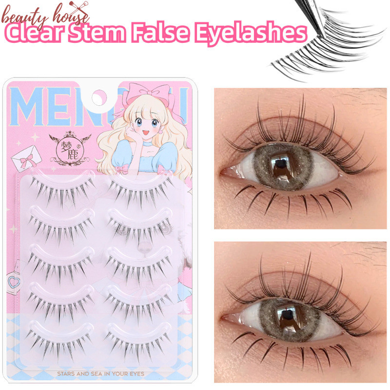 5 คู่/กล่องขนตามิงค์ธรรมชาตินุ่ม - ก้านใสขนตาปลอม - DIY Grafting Eyelash Band - 3D Manga Fluffy Curl Up Eyelashes - Eye แต่งหน้าอุปกรณ์