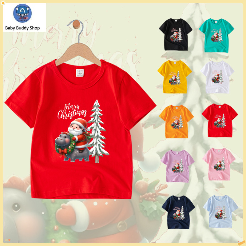 Christmas MOODENG เสื้อยืดผ้าฝ้าย 100% เสื้อแขนสั้นสําหรับเด็กชายและเด็กหญิง CX002