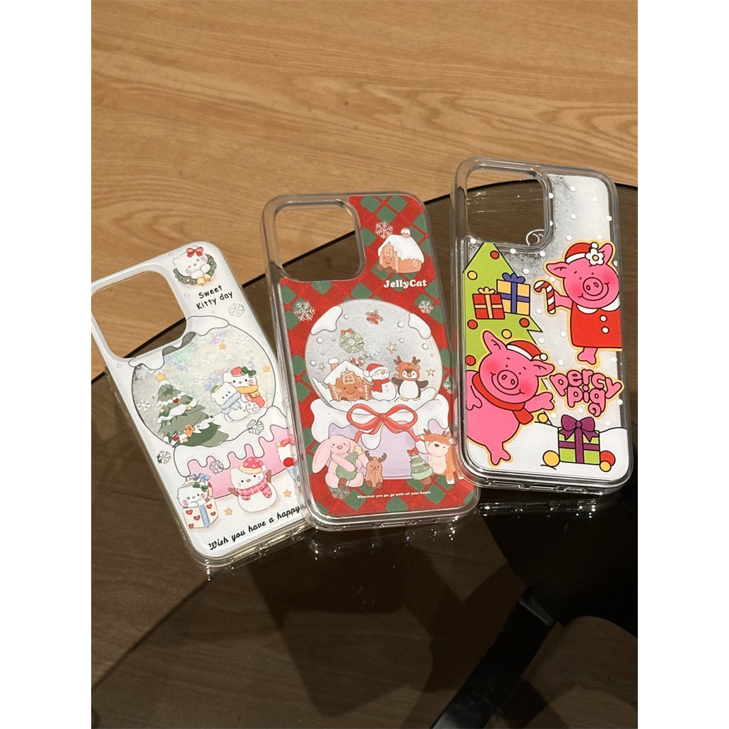 การ์ตูนคริสตัลบอล House Snowman Quicksand Big Hole ทาสีฤดูใบไม้ร่วงเคสโทรศัพท์ IPhone สําหรับ 11/12/13Pro 7/8 Plus XSMAX IPhone14/15Promax 16 X/xs XR