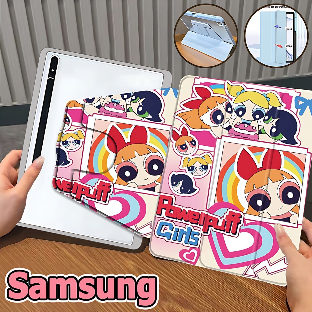 【new】เคสฝาพับ ซัมซุง Tab case S6 lite S7 S8 S9 S10+ S7FE S9FE S9FE+ A7 A8 A9 A9+ เคสฝาพับ Samsung Galaxy Tab S8+ S9+ S7+ 360°หมุนตั้ง/นอนได้+Triple fold เคส Galaxy รูปแบบการ์ตูน Samsung case