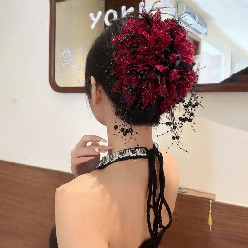 ขนาดใหญ่ผมฉลามคลิปสุภาพสตรีแฟชั่นสีแดงมุกกิ๊บ