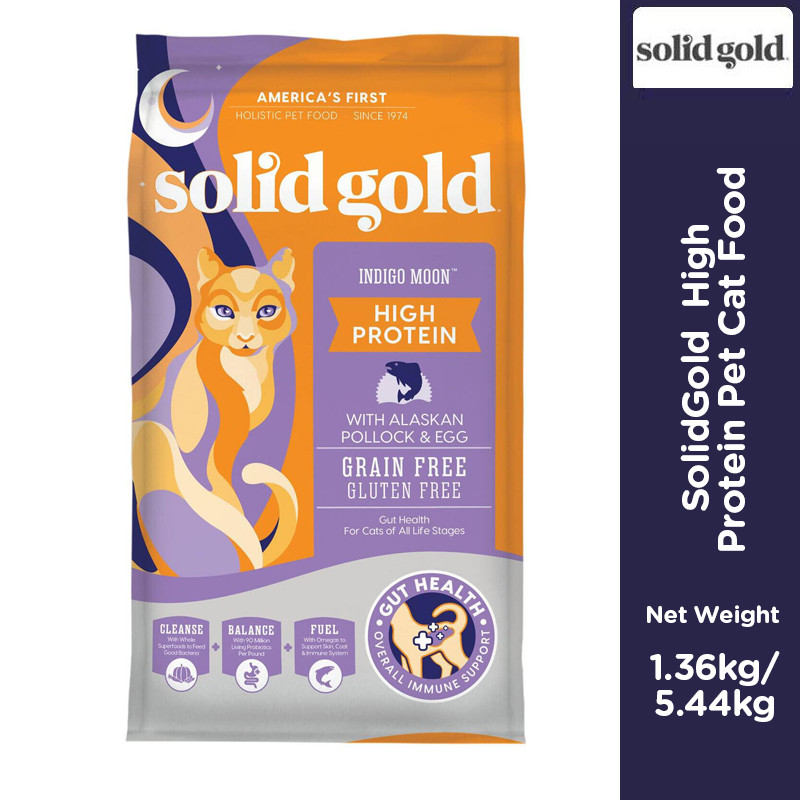 Solid Gold Indigo Moon โปรตีนสูง Wild Alaska Pollock & Eggs สูตรอาหารแมวแห้งปราศจากธัญพืช 5.44 กก. 1