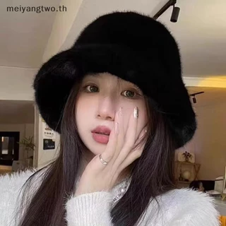 Meiyangtwo.th ฤดูหนาว Windproof Warm แฟชั่นผู้หญิงสีทึบหมวก Plush ถัง Fluffy หมวกชาวประมงป้องกันหูปานามาหมวกใหม่