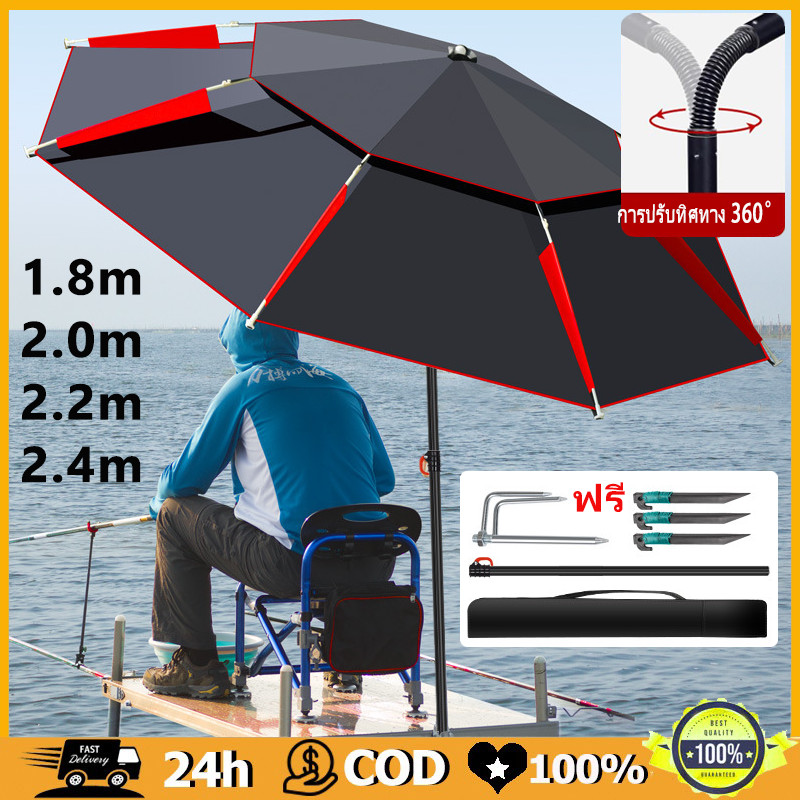 ร่มตกปลาพับ ร่มตกปลาขนาดใหญ่ 1.8m/2.0m/2.2m/2.4m ร่มตกปลาชิงหลิว สามารถโค้งงอได้ ไวนิลกันแดด 0การส่งผ่านแสง กันฝนกัน