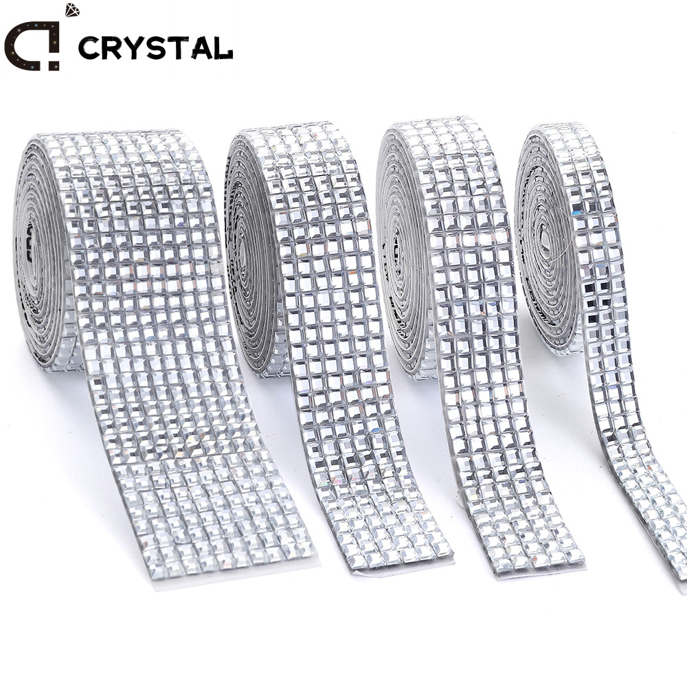 3/5/6/10rows Self-กาวRhinestone Chain SquareคริสตัลRhinestoneริบบิ้นสําหรับเสื้อผ้าDIYตกแต่ง