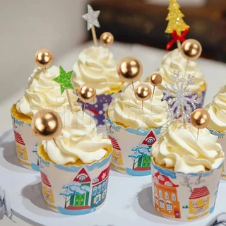 20ชิ้นผสมลูกที่มีสีสันเค้กท็อปเปอร์โฟมบอลฟองลูกตกแต่งคริสต์มาสลูกทองลูกเงินวันเกิด งานแต่งงานเบเกอรี่ขนมตกแต่งเค้ก