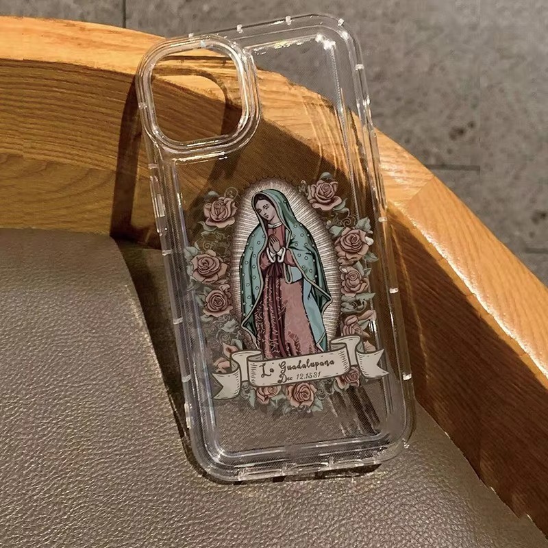 ความงามดอกไม้ Golden Halo Virgin Mary สําหรับ iPhone 16 15 12 13 14 11 Pro Max 7 8 XS XR X Max ดอกไม้ Rose กันกระแทกถุงลมนิรภัยซิลิโคนอ่อนนุ่มใส