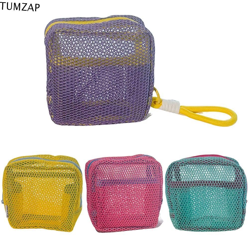 Tumzap ถุงซิปตาข่าย, กระเป๋าแต่งหน้าแบบพกพาน้ําหนักเบา, ทนทานล้างทําความสะอาดได้ Wear-proof Reusable Square Toiletry Bag Home