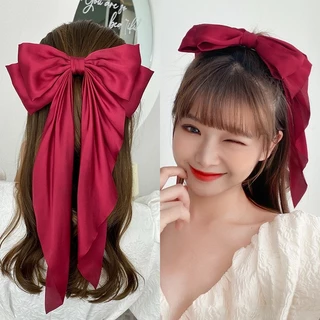 สีทึบผ้าโบว์กิ๊บผู้หญิงลําแสงยาวครึ่งผูกผมที่สง่างามฤดูใบไม้ผลิคลิปอุปกรณ์ผม