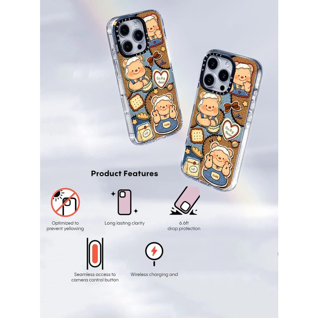 Casetify X Baby Bear แม่เหล็กดูดอะคริลิคใสกลับ TPU Edge กรณีเคสโทรศัพท์ Impact สําหรับ Apple IPhone 13 14 15 16 Pro Max